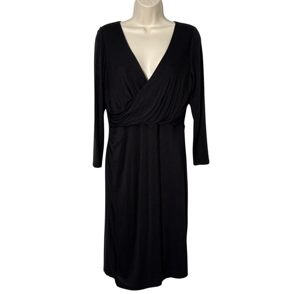 Ann Taylor LOFT Faux Wrap‎ Black Ruched Midi Dress Size M